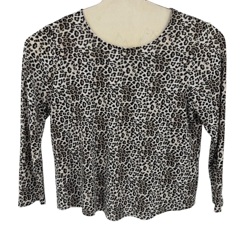 Chico's Top Women XL Beige Animal Print Long Sleeve Stretch Scoop Neck Casual